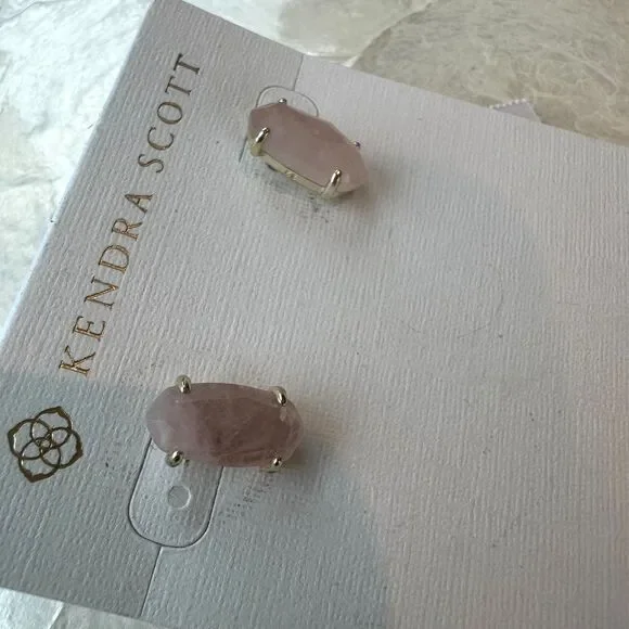 NWT Kendra Scott Emilie Gold Rose Quartz Stud Earrings - Picture 6 of 10